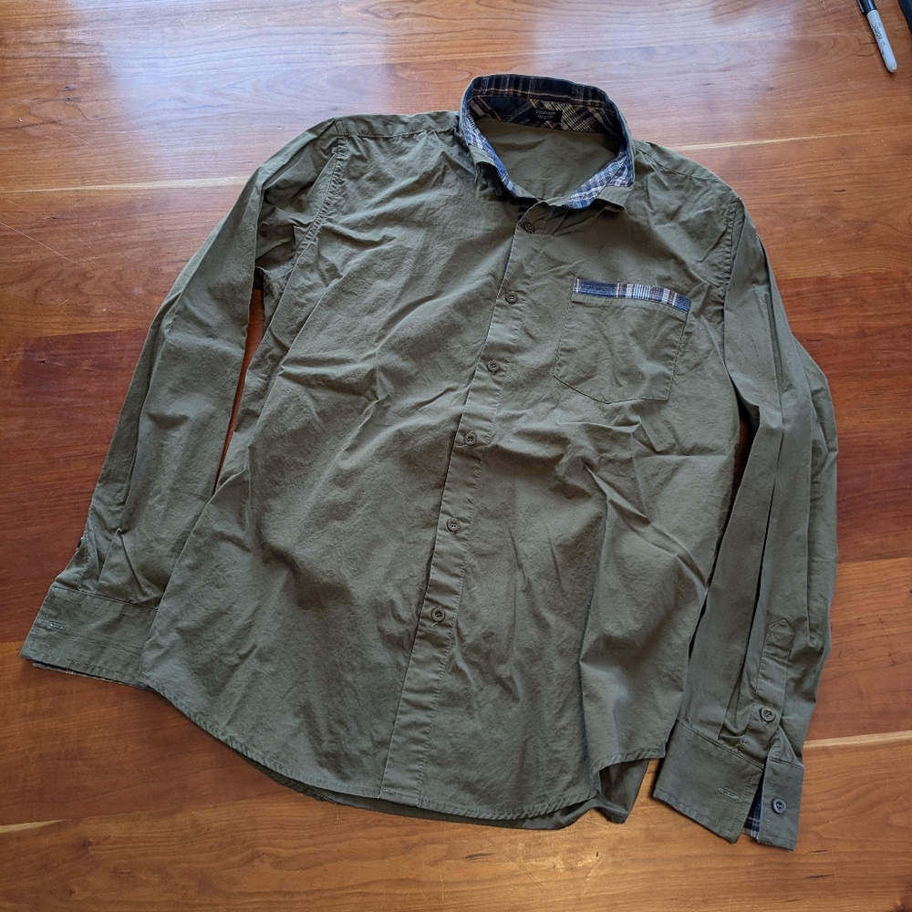 COOFANDY olive green button-down shirt